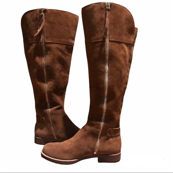 Franco Sarto Suede Caydee Wide Calf Brown Boots 4 - Picture 1 of 16